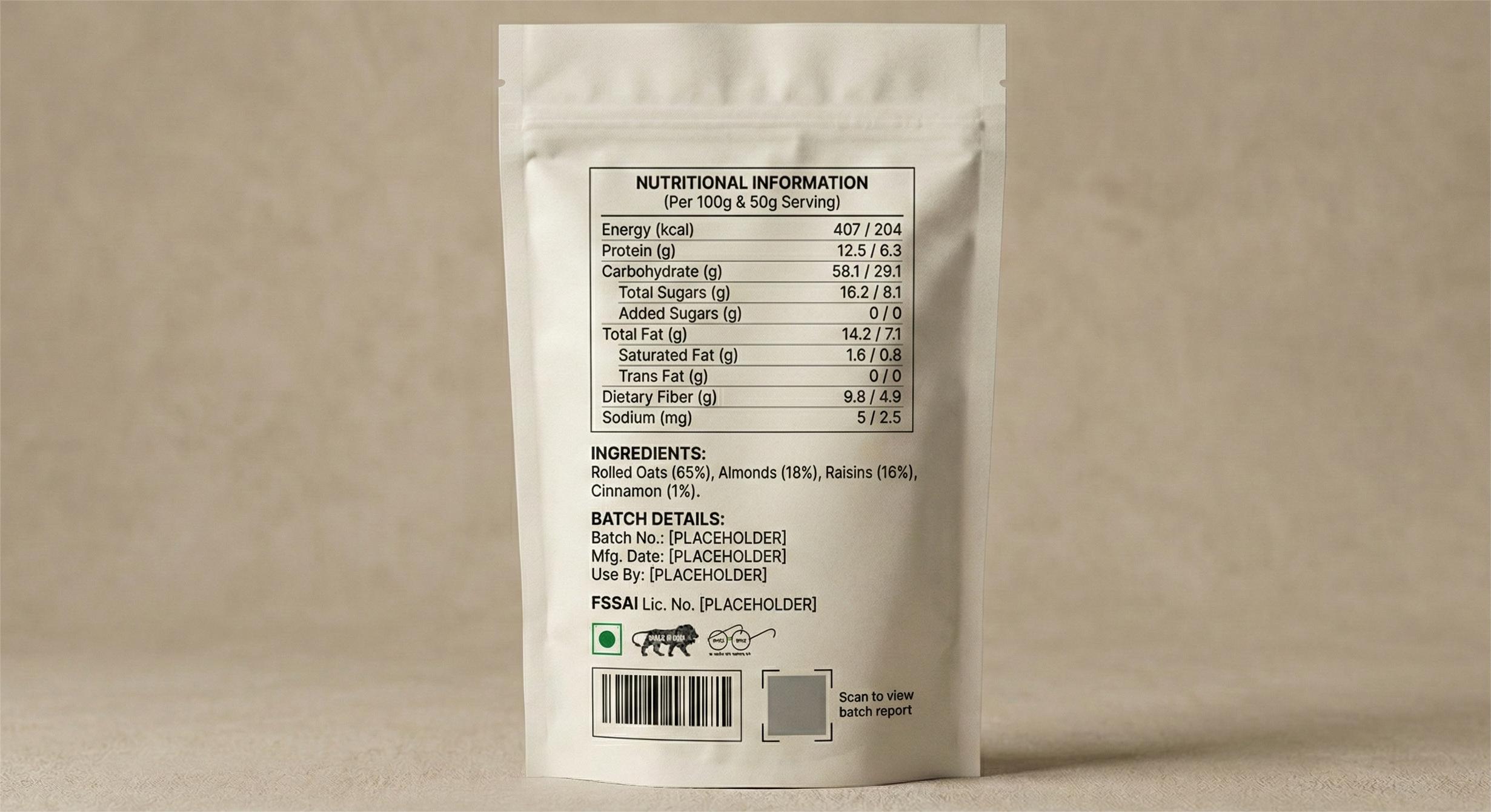 BRFST muesli nutrition label showing complete nutritional information